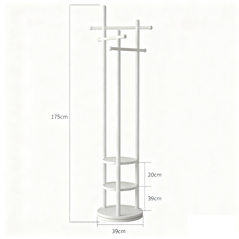 Nordic Style Solid Wood Rotating Coat Rack with Multi-Function Storage