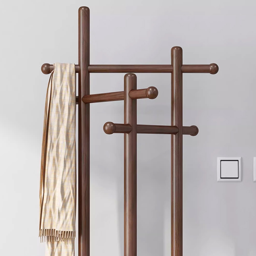Nordic Style Solid Wood Rotating Coat Rack with Multi-Function Storage