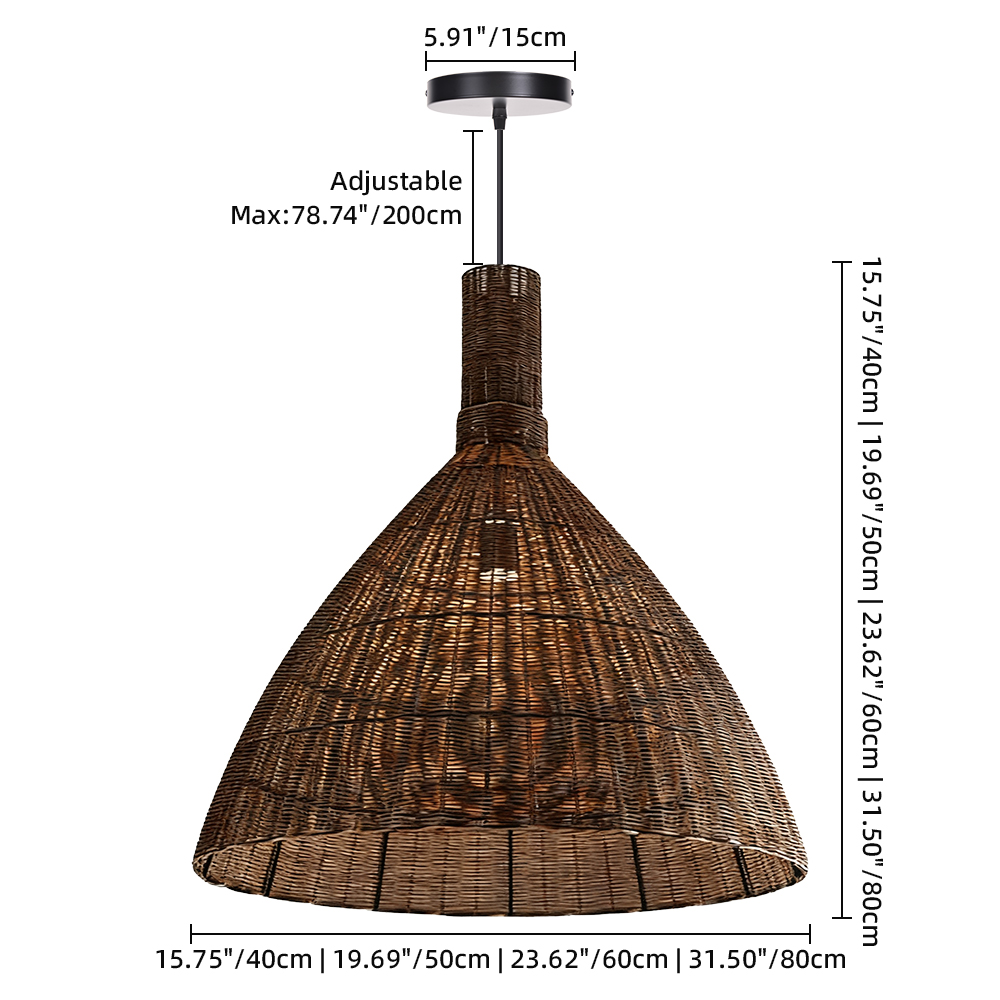 Handwoven Brown Rattan Pendant Light Wabi Sabi Style Dining Room Lampshade