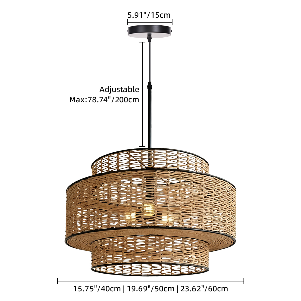 Japanese Handmade Hemp Rope Pendant Light Lantern Shaped Dining Room Lamp