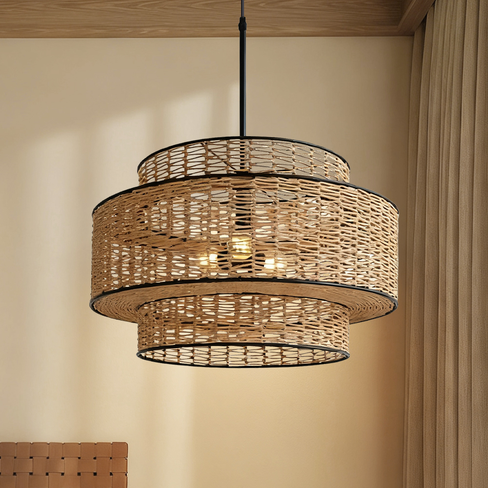 Japanese Handmade Hemp Rope Pendant Light Lantern Shaped Dining Room Lamp