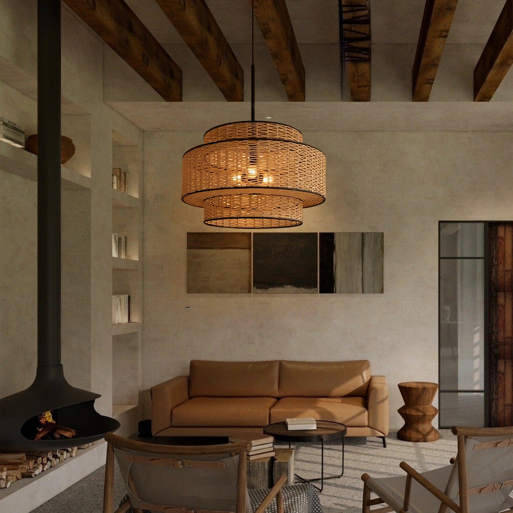 Japanese Handmade Hemp Rope Pendant Light Lantern Shaped Dining Room Lamp