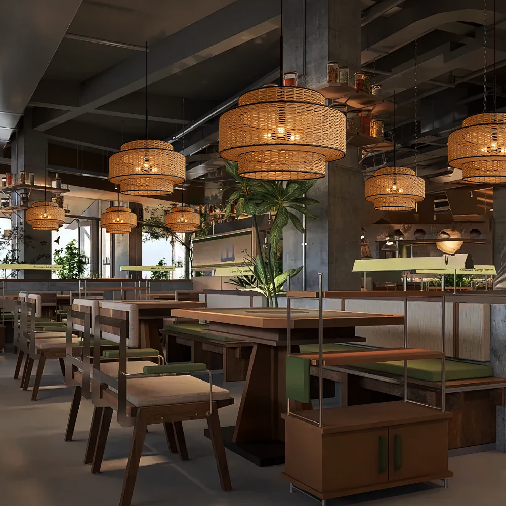 Japanese Handmade Hemp Rope Pendant Light Lantern Shaped Dining Room Lamp