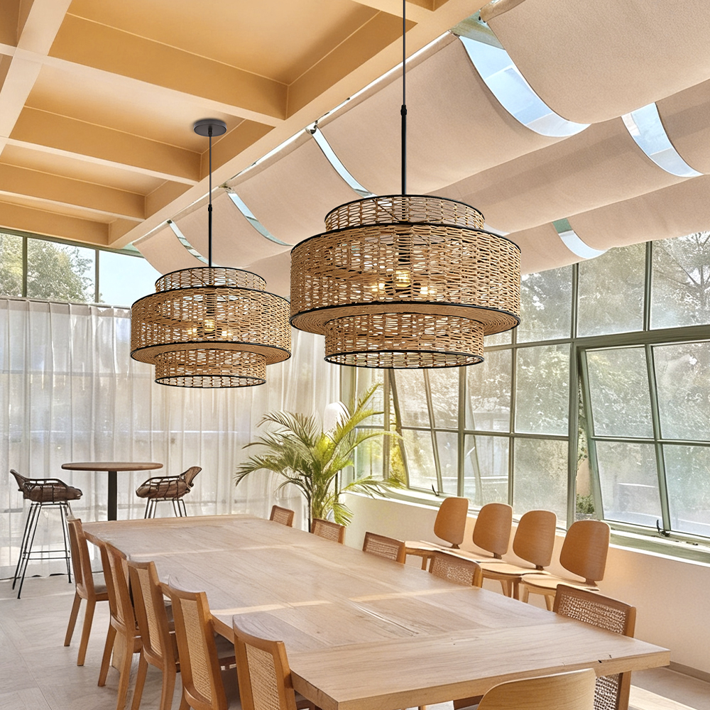 Japanese Handmade Hemp Rope Pendant Light Lantern Shaped Dining Room Lamp