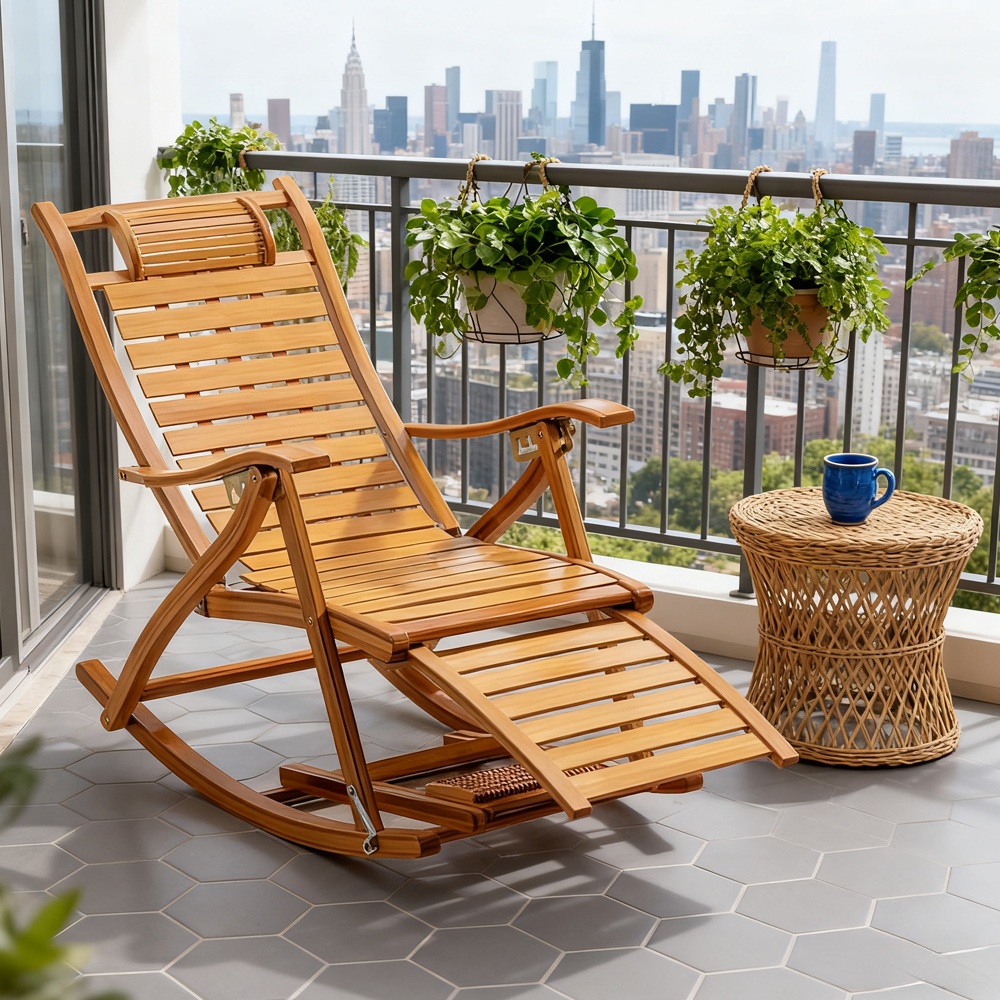 Handmade Bamboo Chair Rocking Chair Recliner Foldable Suitable for Living Room Balcony