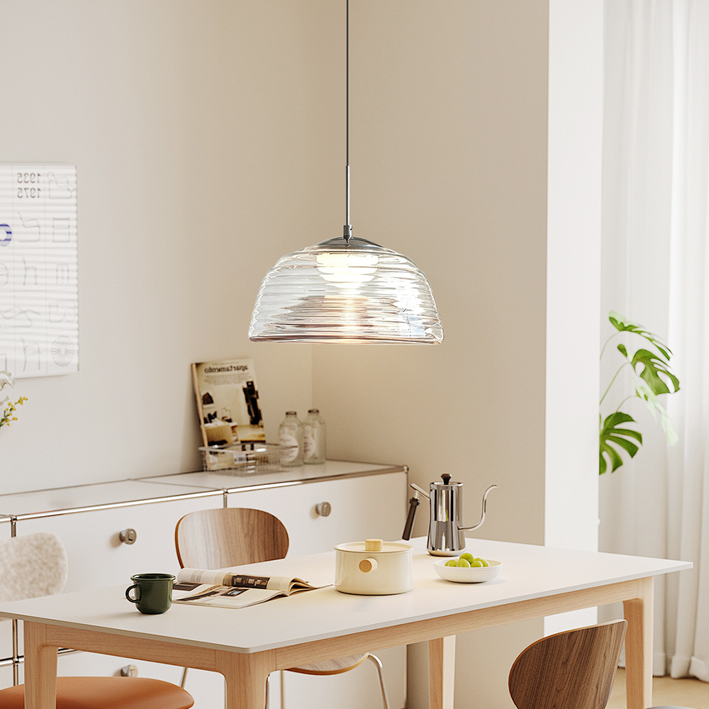 Bauhaus Corrugated Glass Single-head Pendant Light Minimalist Dining Table Lamp