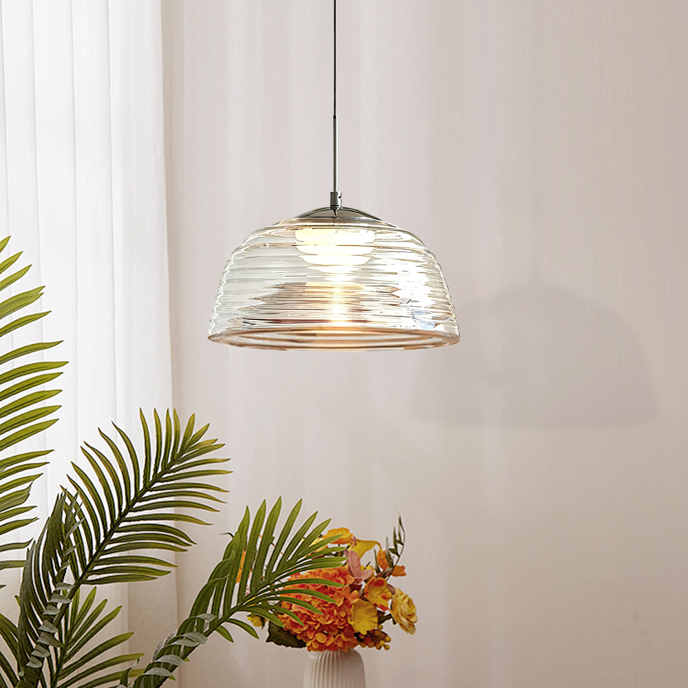 Bauhaus Corrugated Glass Single-head Pendant Light Minimalist Dining Table Lamp
