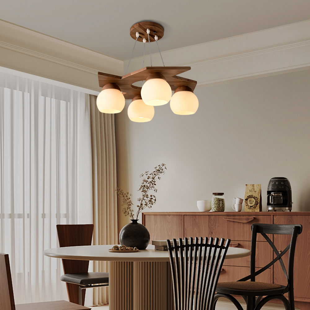 5 Head Nordic Walnut Wood Pendant Light  for Living Room