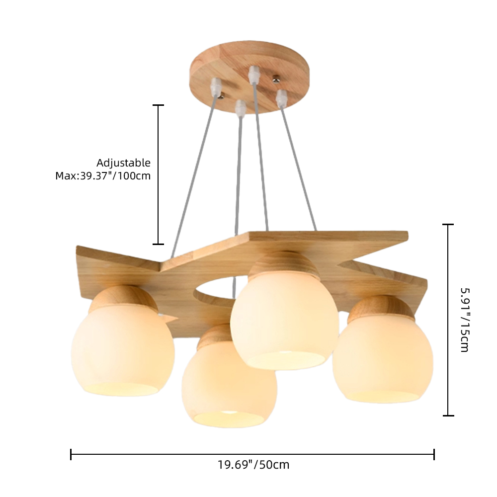 5 Head Nordic Walnut Wood Pendant Light  for Living Room