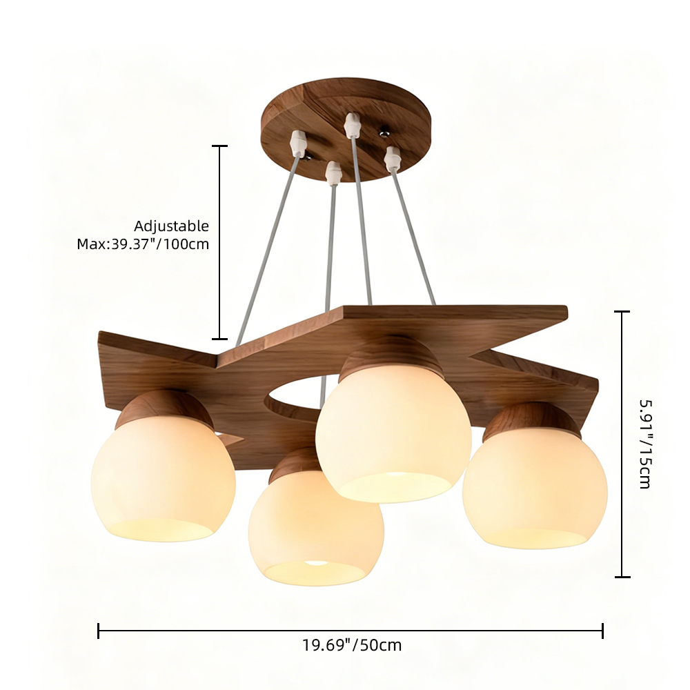 5 Head Nordic Walnut Wood Pendant Light  for Living Room
