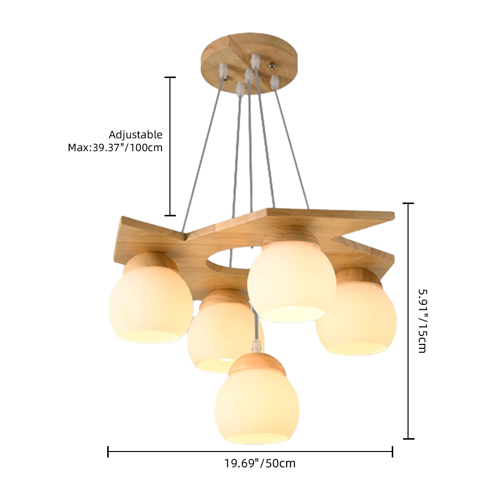 5 Head Nordic Walnut Wood Pendant Light  for Living Room