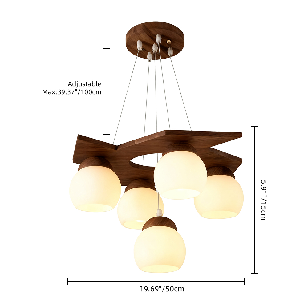 5 Head Nordic Walnut Wood Pendant Light  for Living Room