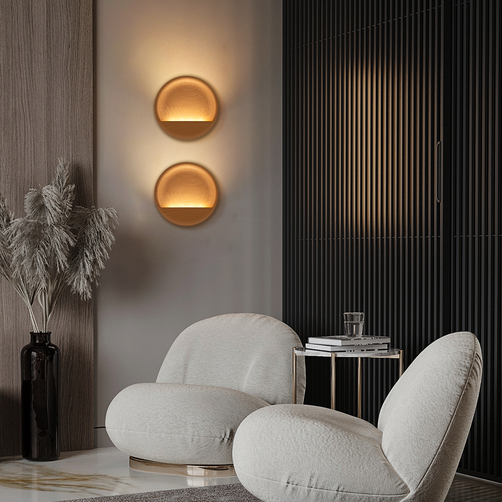 Nordic Solid Wood Sunrise Wall Lamp Bedside Light