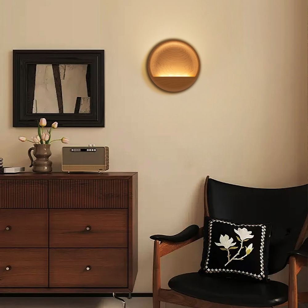 Nordic Solid Wood Sunrise Wall Lamp Bedside Light