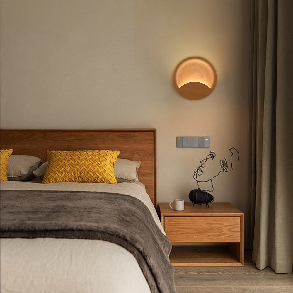 Nordic Solid Wood Sunrise Wall Lamp Bedside Light