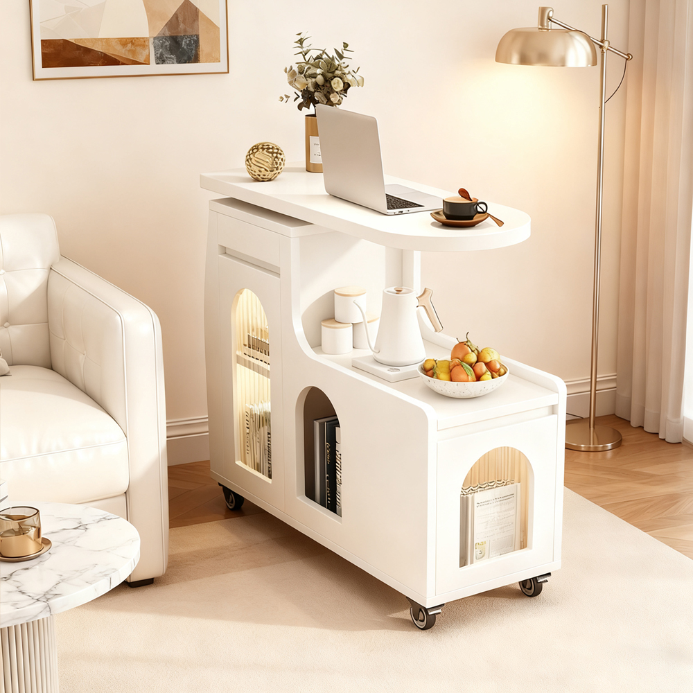 Movable Rotating Side Table Sofa Side Cabinet Living Room Storage Shelf