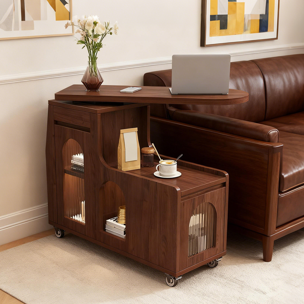 Movable Rotating Side Table Sofa Side Cabinet Living Room Storage Shelf