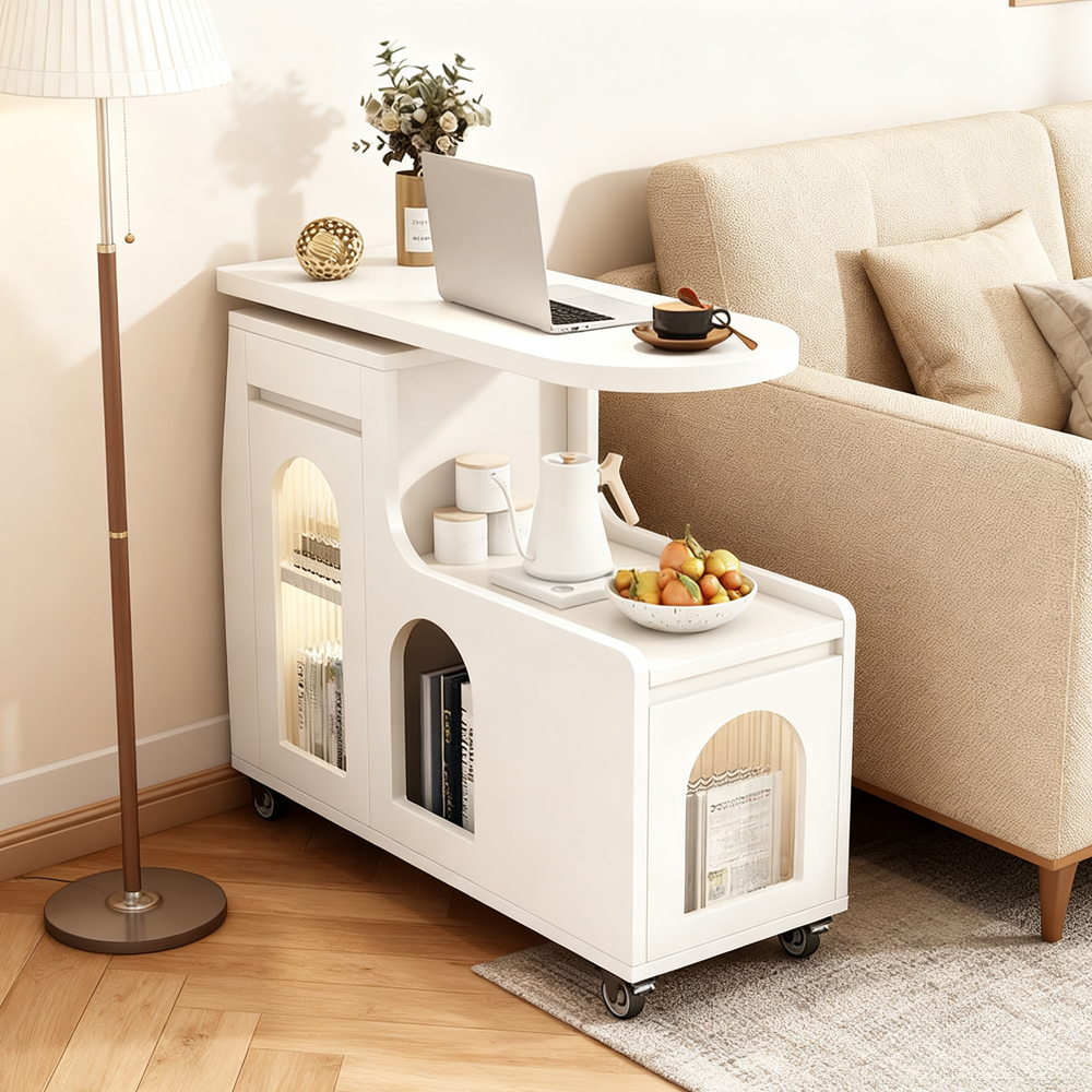 Movable Rotating Side Table Sofa Side Cabinet Living Room Storage Shelf