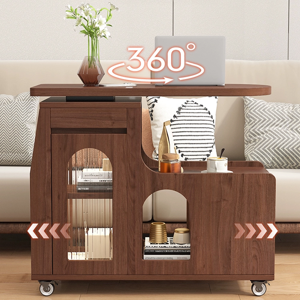 Movable Rotating Side Table Sofa Side Cabinet Living Room Storage Shelf