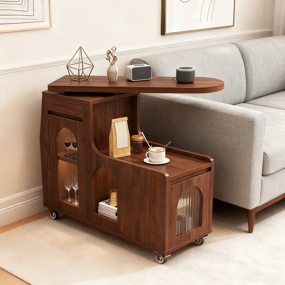 Movable Rotating Side Table Sofa Side Cabinet Living Room Storage Shelf