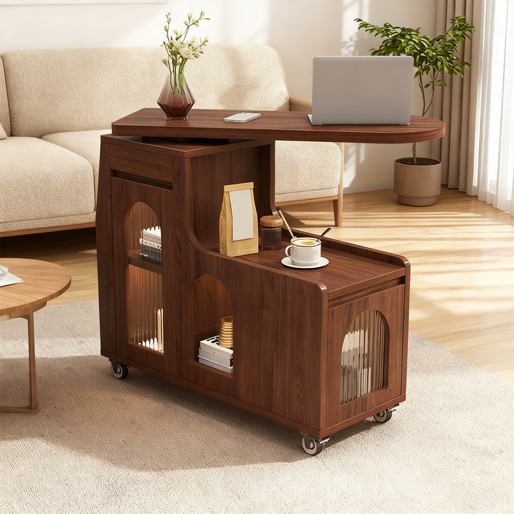 Movable Rotating Side Table Sofa Side Cabinet Living Room Storage Shelf