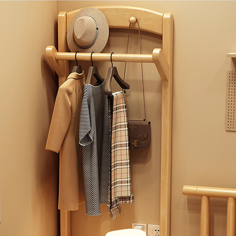 Solid Wood Bedside Cabinet with Integrated Hanger Bedroom Floor  Standing Storage Shelf