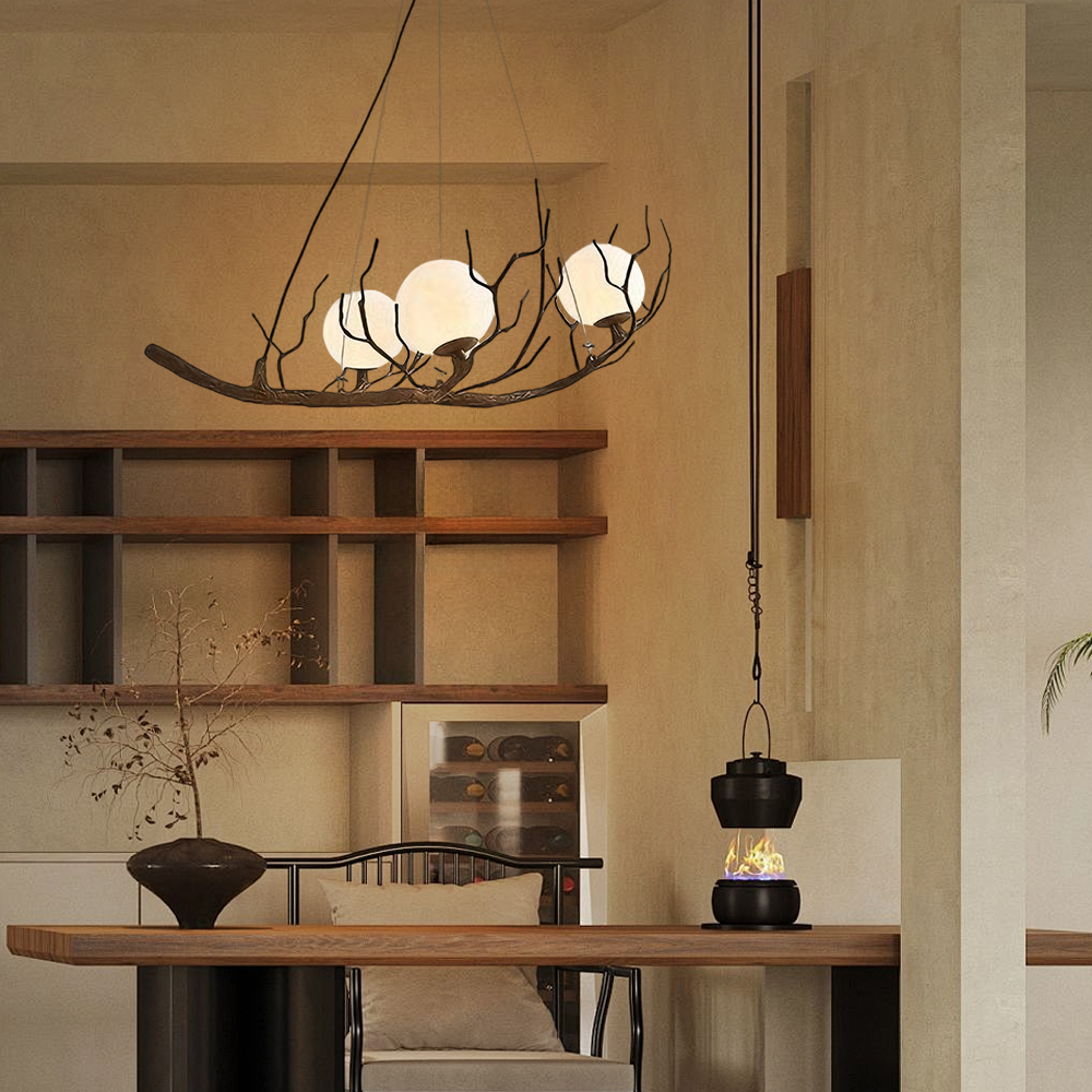 Wabi Sabi Style Branch Sphere Chandelier Living Room Artistic Ambience Lamp