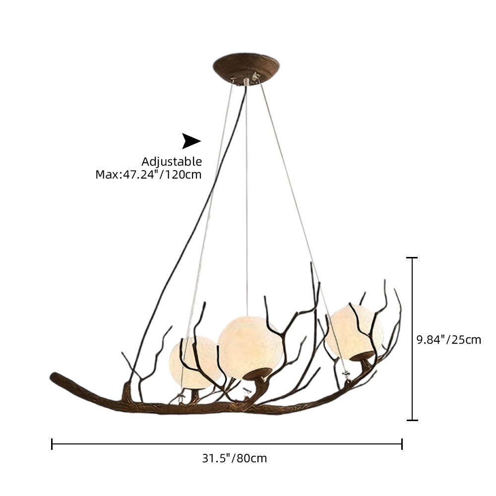 Wabi Sabi Style Branch Sphere Chandelier Living Room Artistic Ambience Lamp