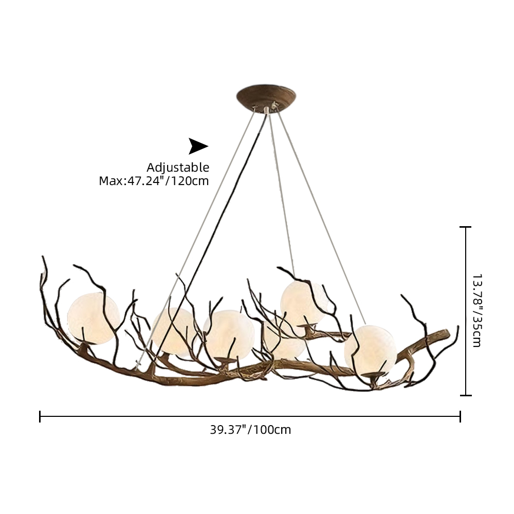 Wabi Sabi Style Branch Sphere Chandelier Living Room Artistic Ambience Lamp