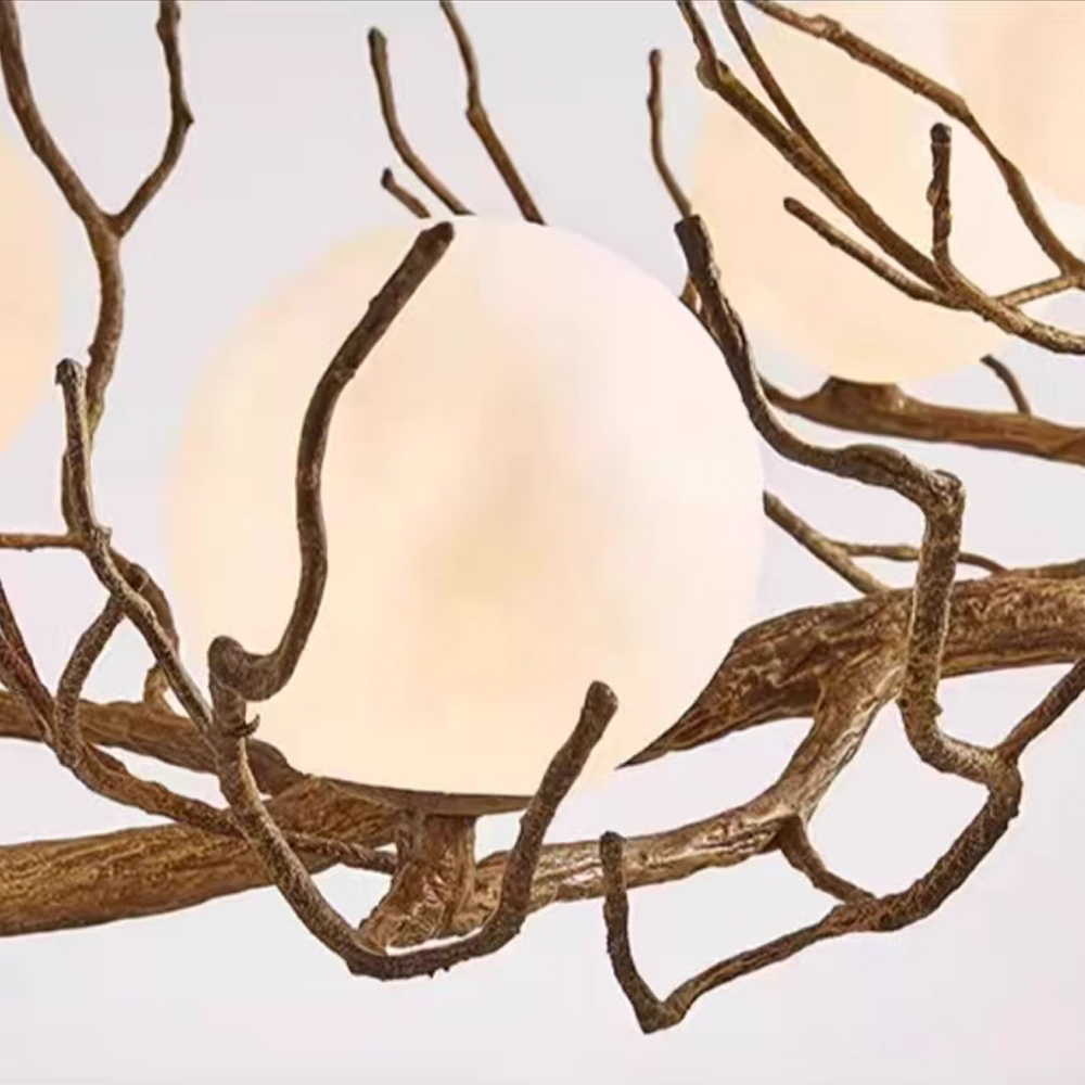 Wabi Sabi Style Branch Sphere Chandelier Living Room Artistic Ambience Lamp