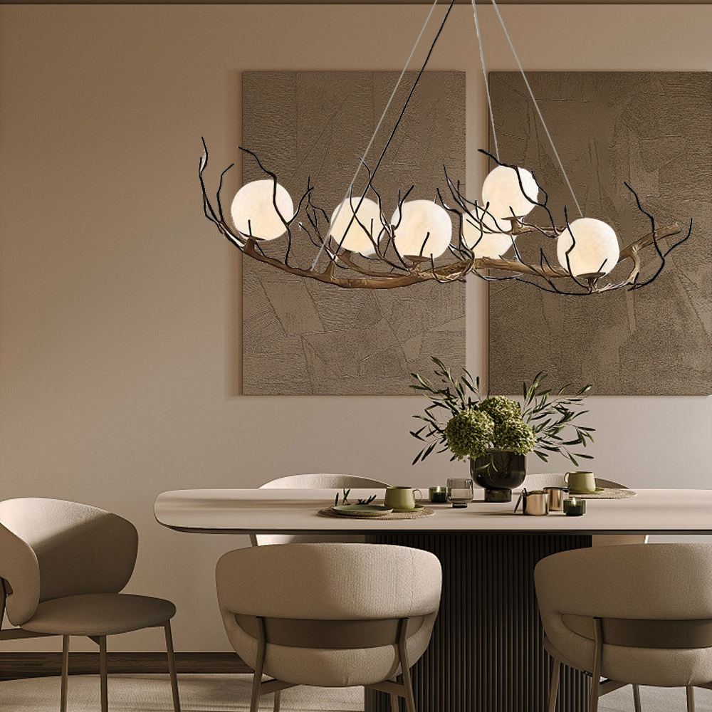 Wabi Sabi Style Branch Sphere Chandelier Living Room Artistic Ambience Lamp