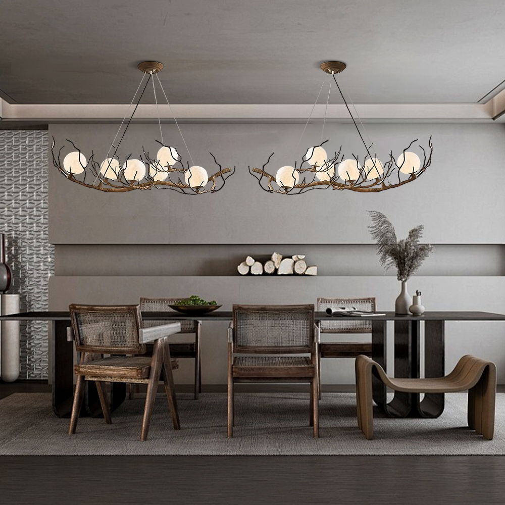 Wabi Sabi Style Branch Sphere Chandelier Living Room Artistic Ambience Lamp
