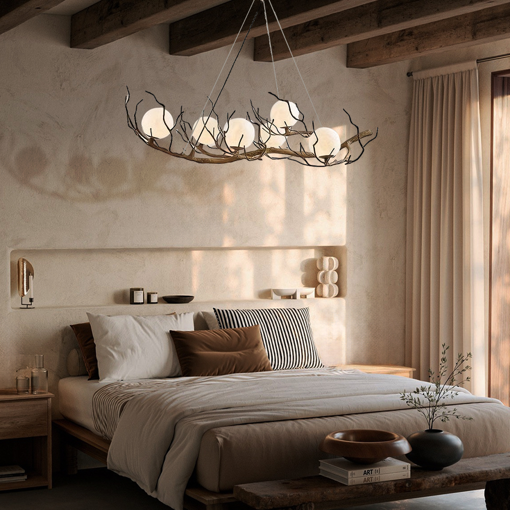 Wabi Sabi Style Branch Sphere Chandelier Living Room Artistic Ambience Lamp