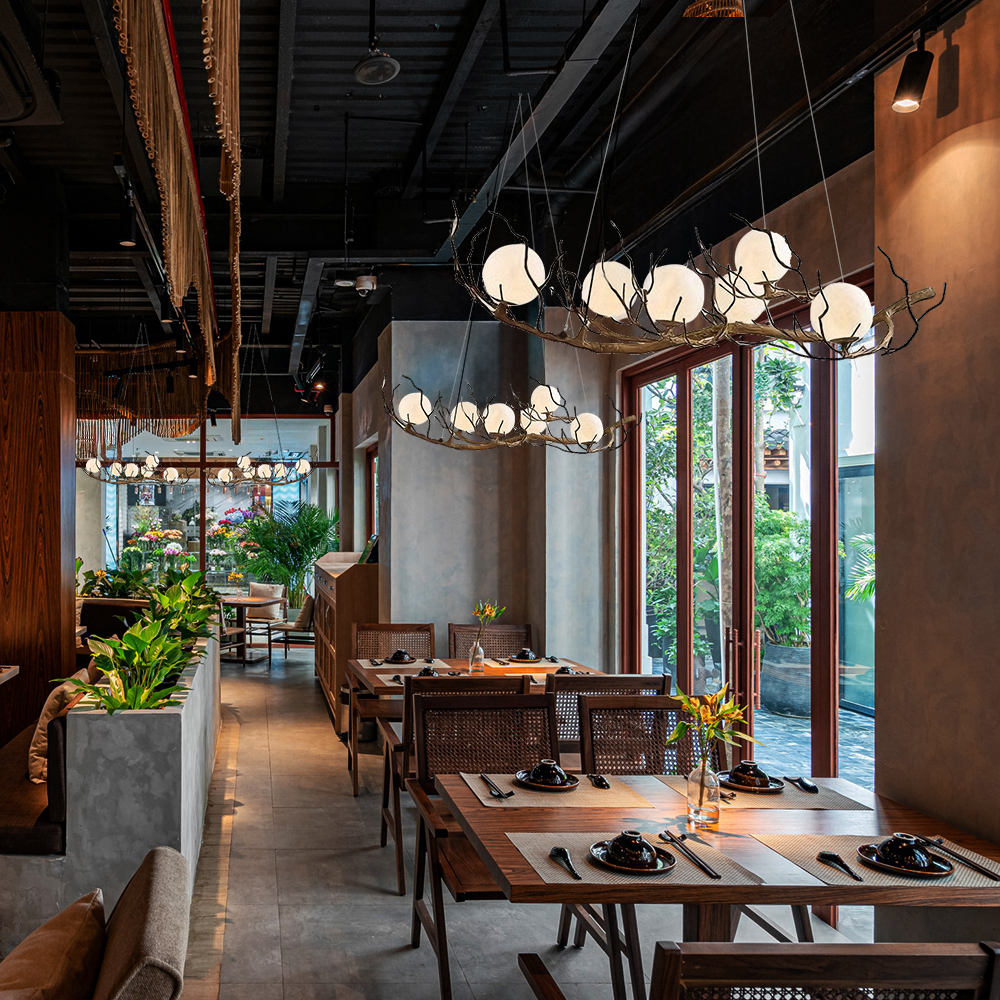 Wabi Sabi Style Branch Sphere Chandelier Living Room Artistic Ambience Lamp