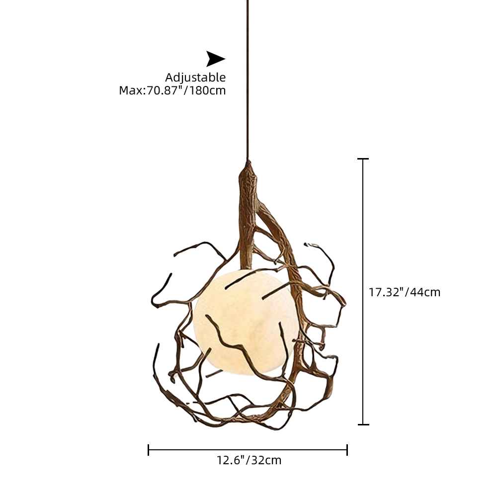 Wabi Sabi Style Branch Sphere Chandelier Living Room Artistic Ambience Lamp