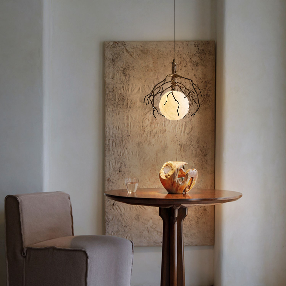 Wabi Sabi Style Branch Sphere Chandelier Living Room Artistic Ambience Lamp