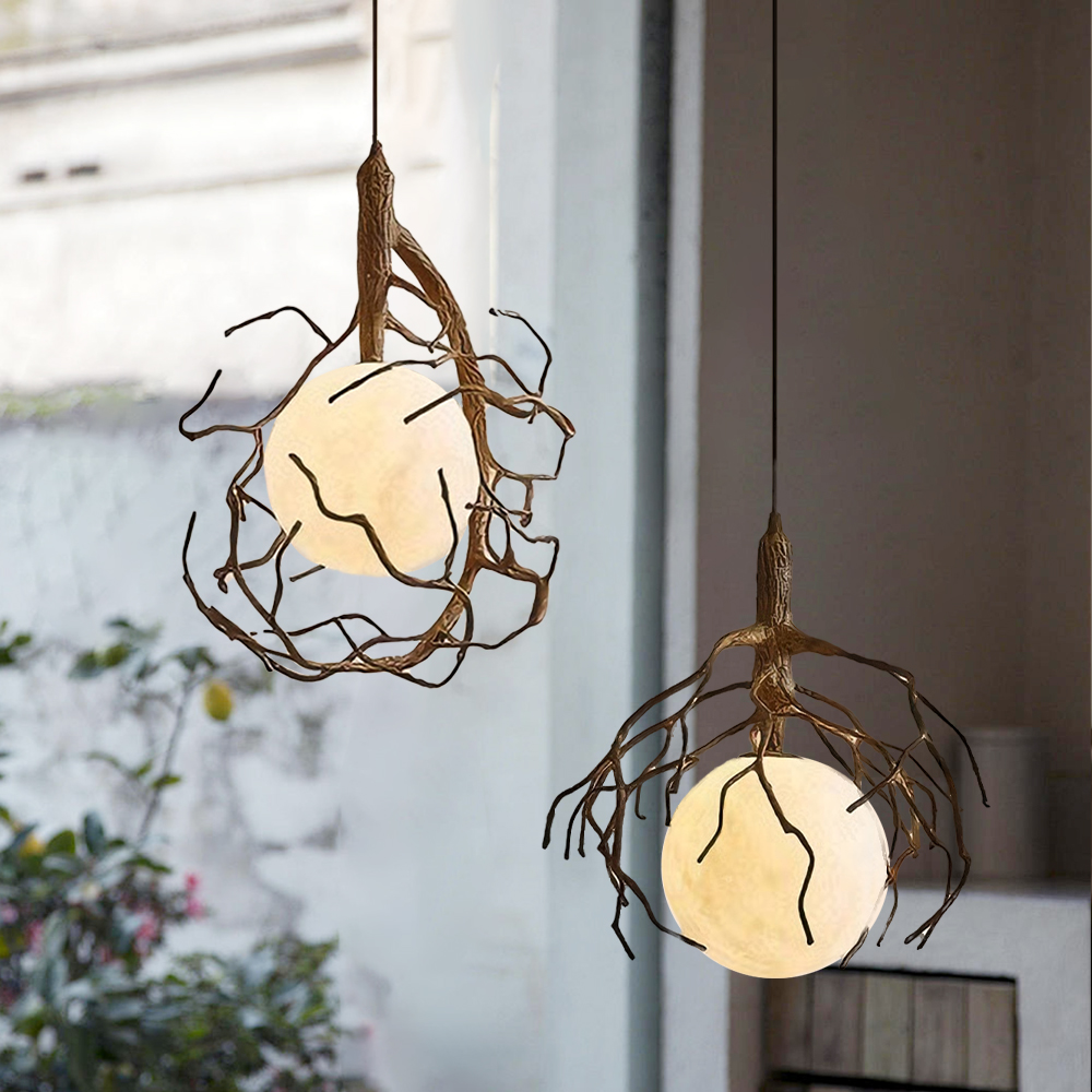 Wabi Sabi Style Branch Sphere Chandelier Living Room Artistic Ambience Lamp