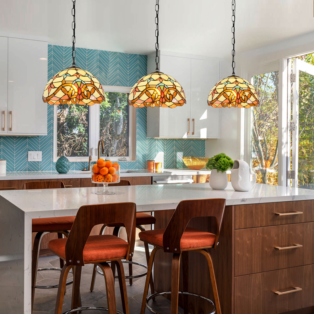 Vintage Baroque Stained Glass Pendant Lamp for Restaurant Art Lighting