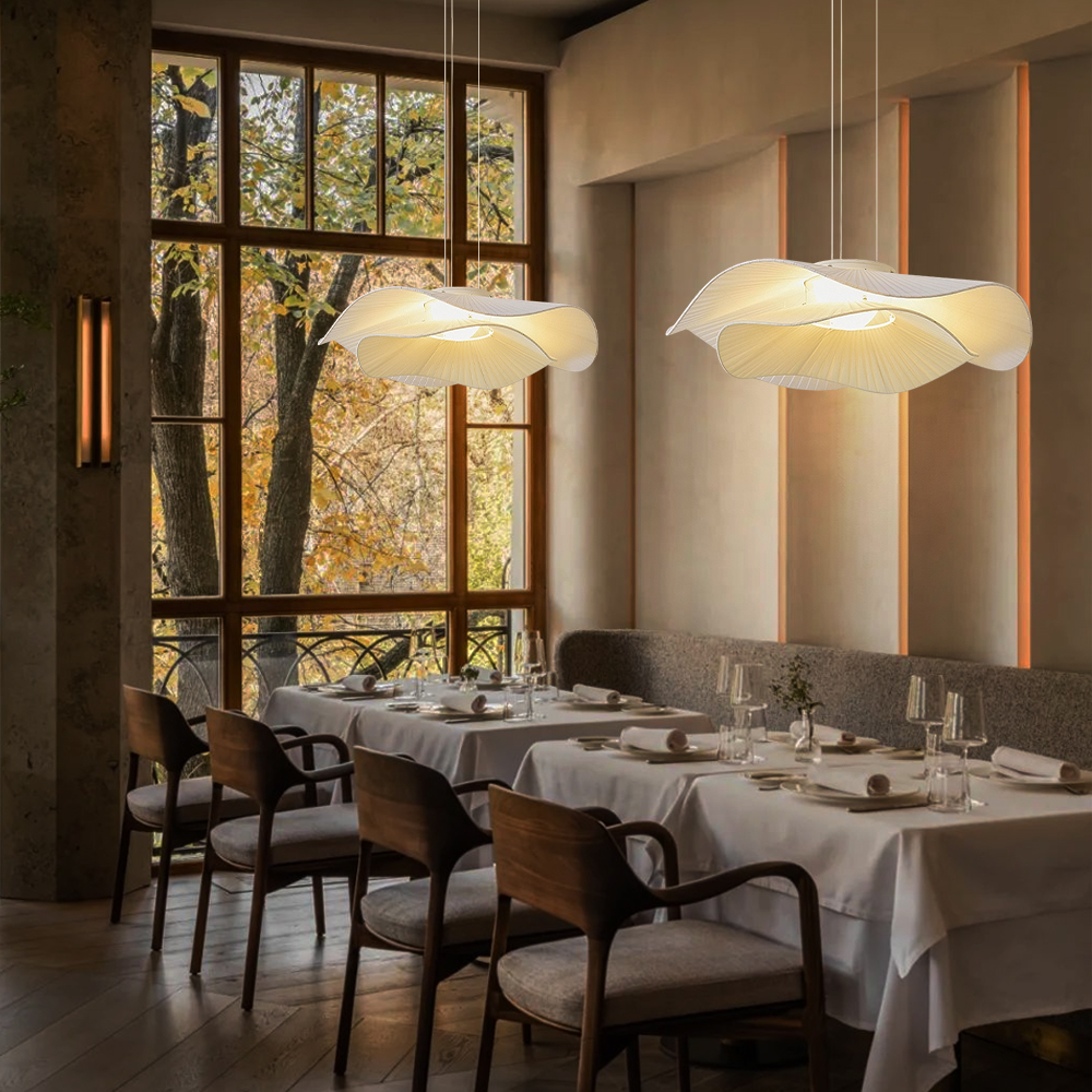 Modern French Style Double-layer Fabric Pendant Light for Dining Room