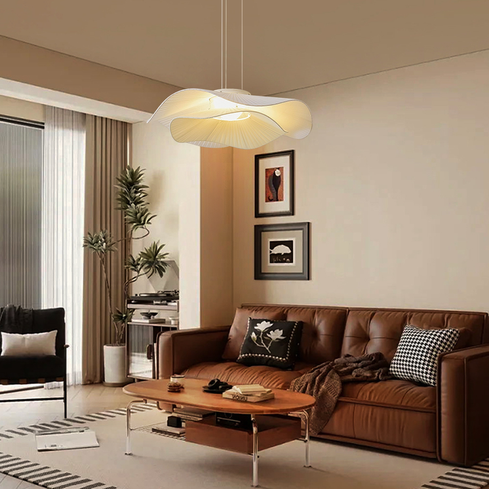 Modern French Style Double-layer Fabric Pendant Light for Dining Room