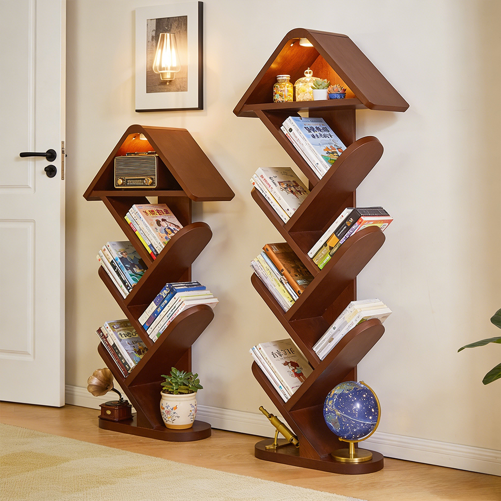 Solid Wood Tree-shaped Bookshelf Floor Shelf for Children's Bedroom