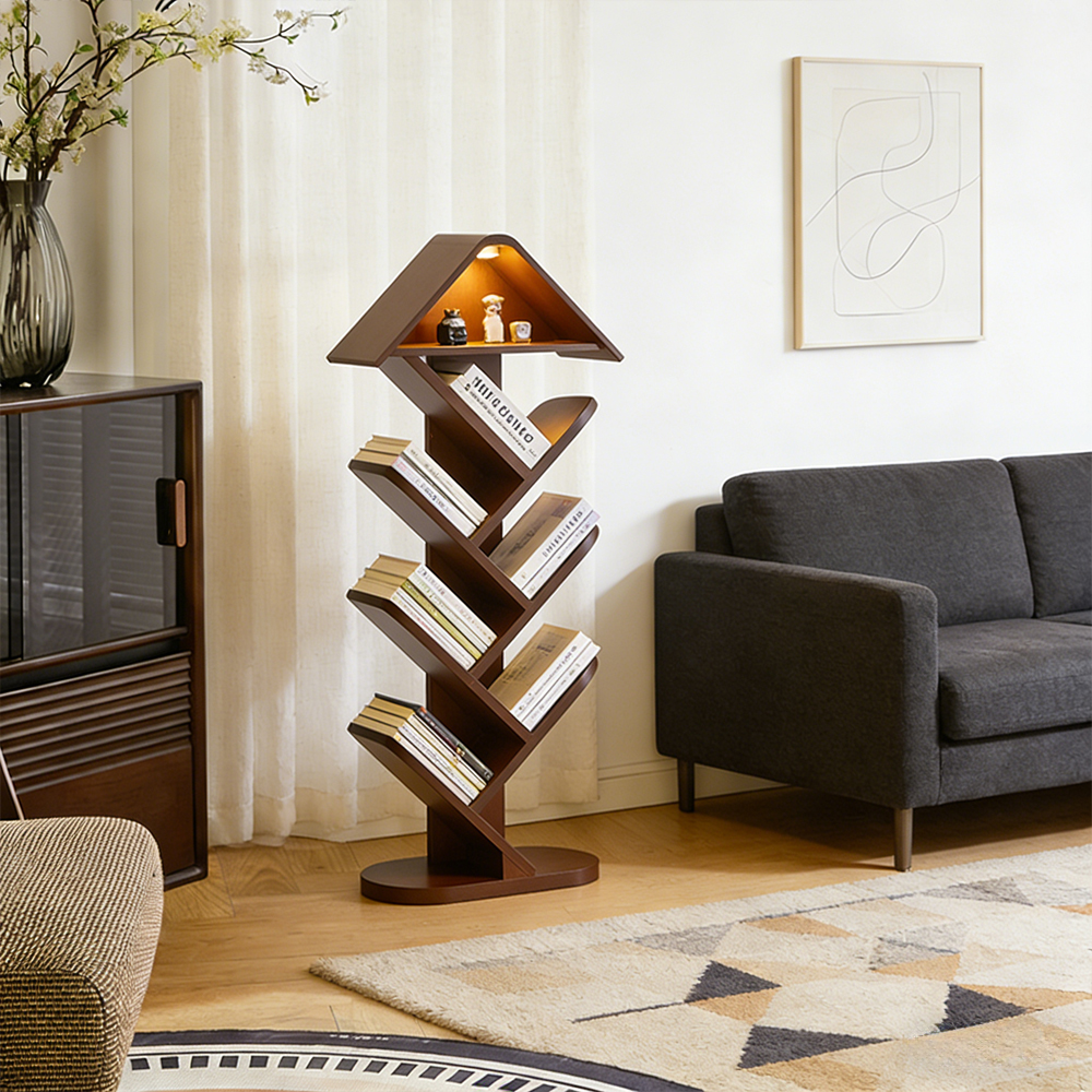 Solid Wood Tree-shaped Bookshelf Floor Shelf for Children's Bedroom
