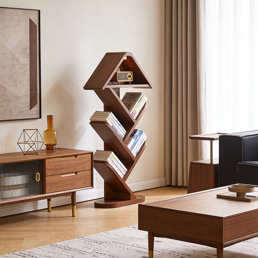 Solid Wood Tree-shaped Bookshelf Floor Shelf for Children's Bedroom