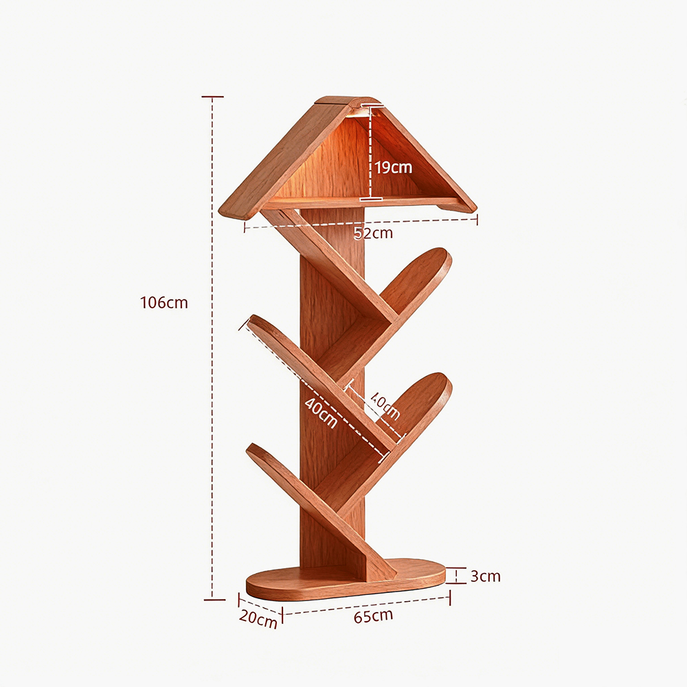 Solid Wood Tree-shaped Bookshelf Floor Shelf for Children's Bedroom