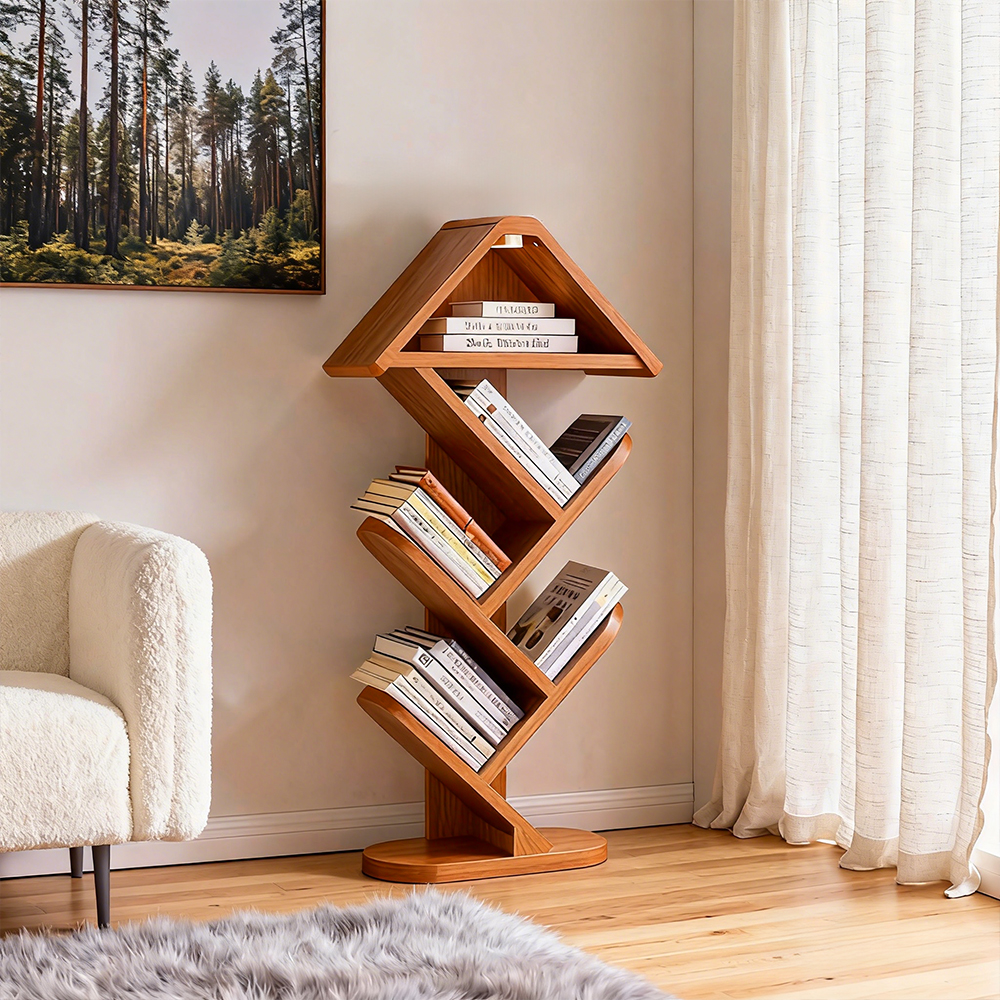 Solid Wood Tree-shaped Bookshelf Floor Shelf for Children's Bedroom