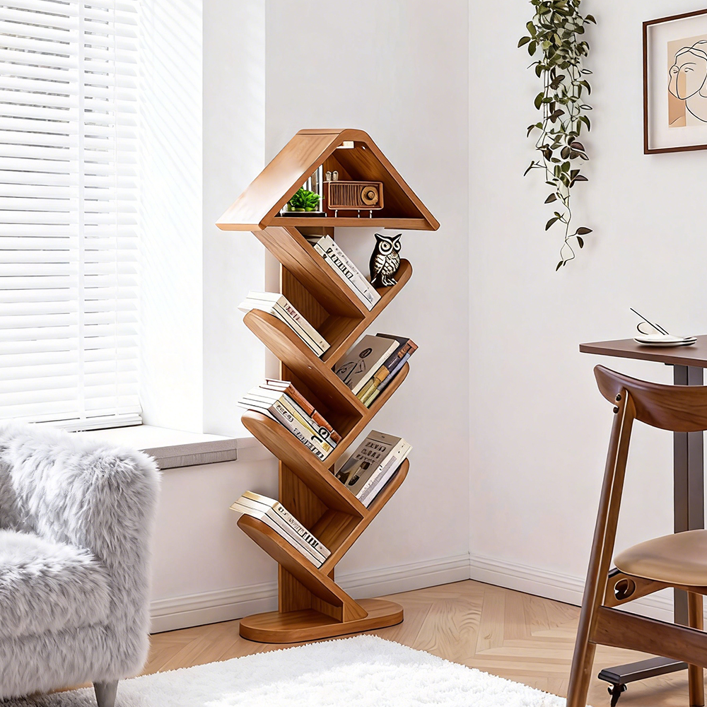 Solid Wood Tree-shaped Bookshelf Floor Shelf for Children's Bedroom