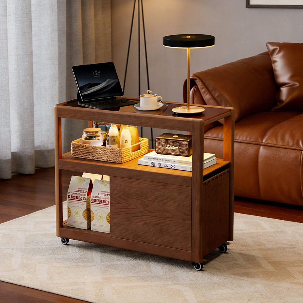 Solid Wood Sofa Side Table Side Cabinet Living Room Trolley Movable Table