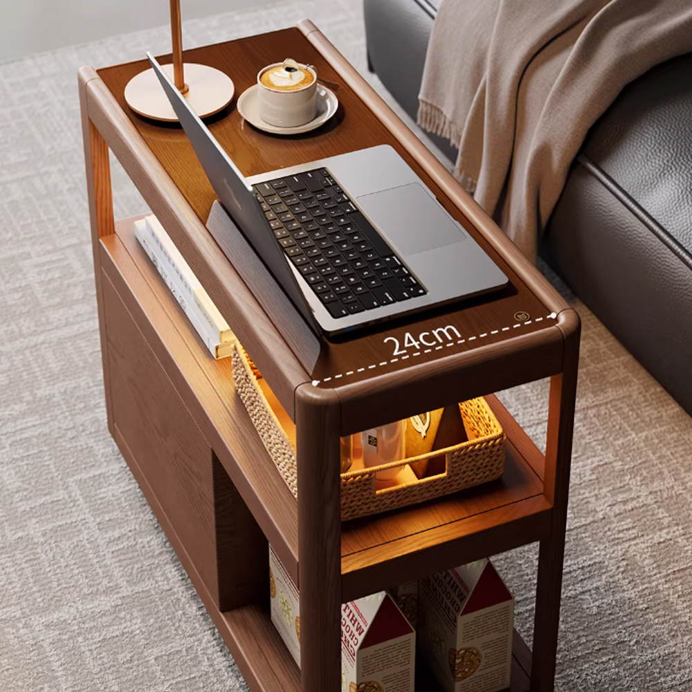 Solid Wood Sofa Side Table Side Cabinet Living Room Trolley Movable Table