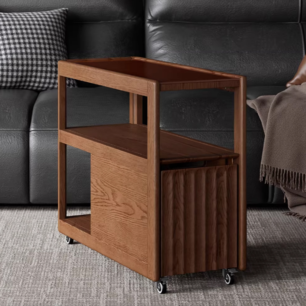 Solid Wood Sofa Side Table Side Cabinet Living Room Trolley Movable Table