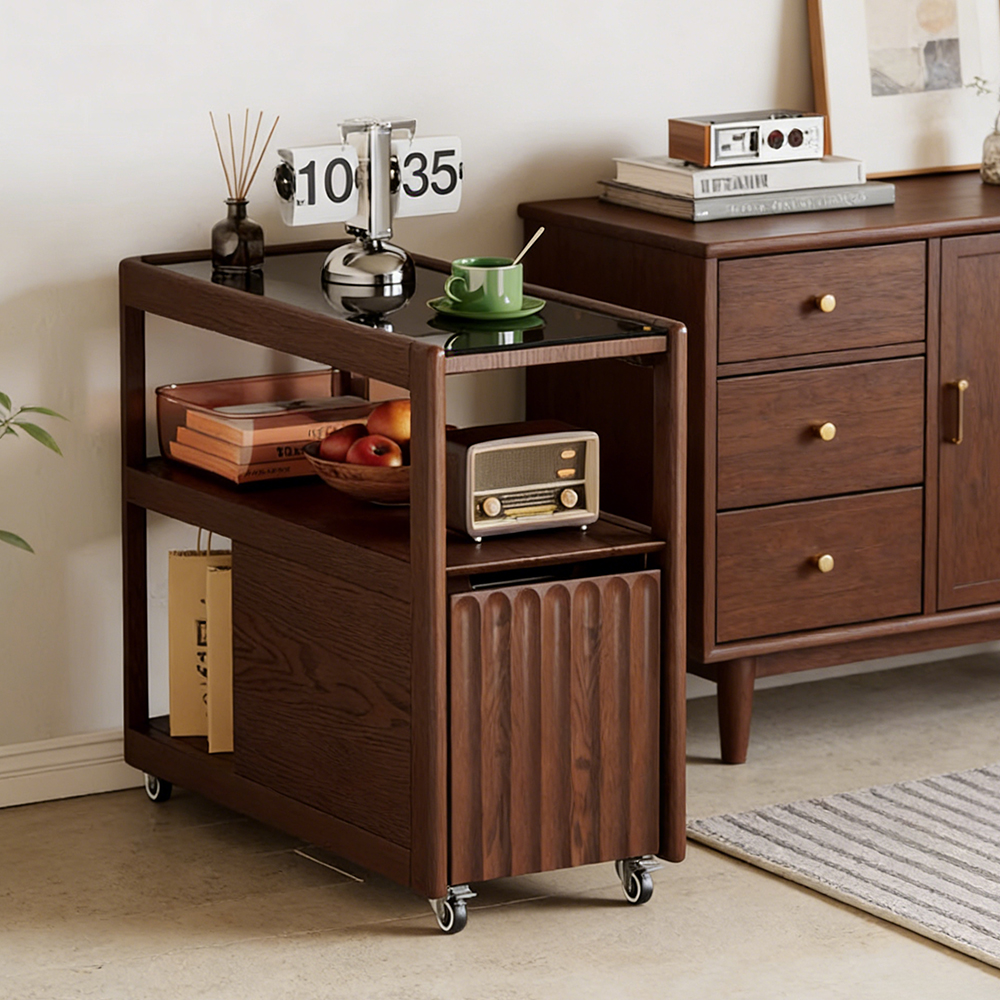 Solid Wood Sofa Side Table Side Cabinet Living Room Trolley Movable Table